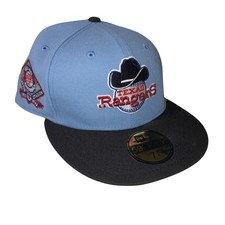 New Era MLB Texas Rangers Black Baby Blue Two Tone Size 7 1/8 Fitted Hat NEW