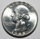 1945 Silver Washington Quarter Uncirculated From An Original Roll