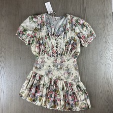 LoveShackFancy Keelin Mini Dress Small Floral Smocked Cotton NWT