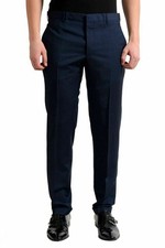 Prada Men's Wool Dark Blue Flat Front Dress Pants US 32 IT 42