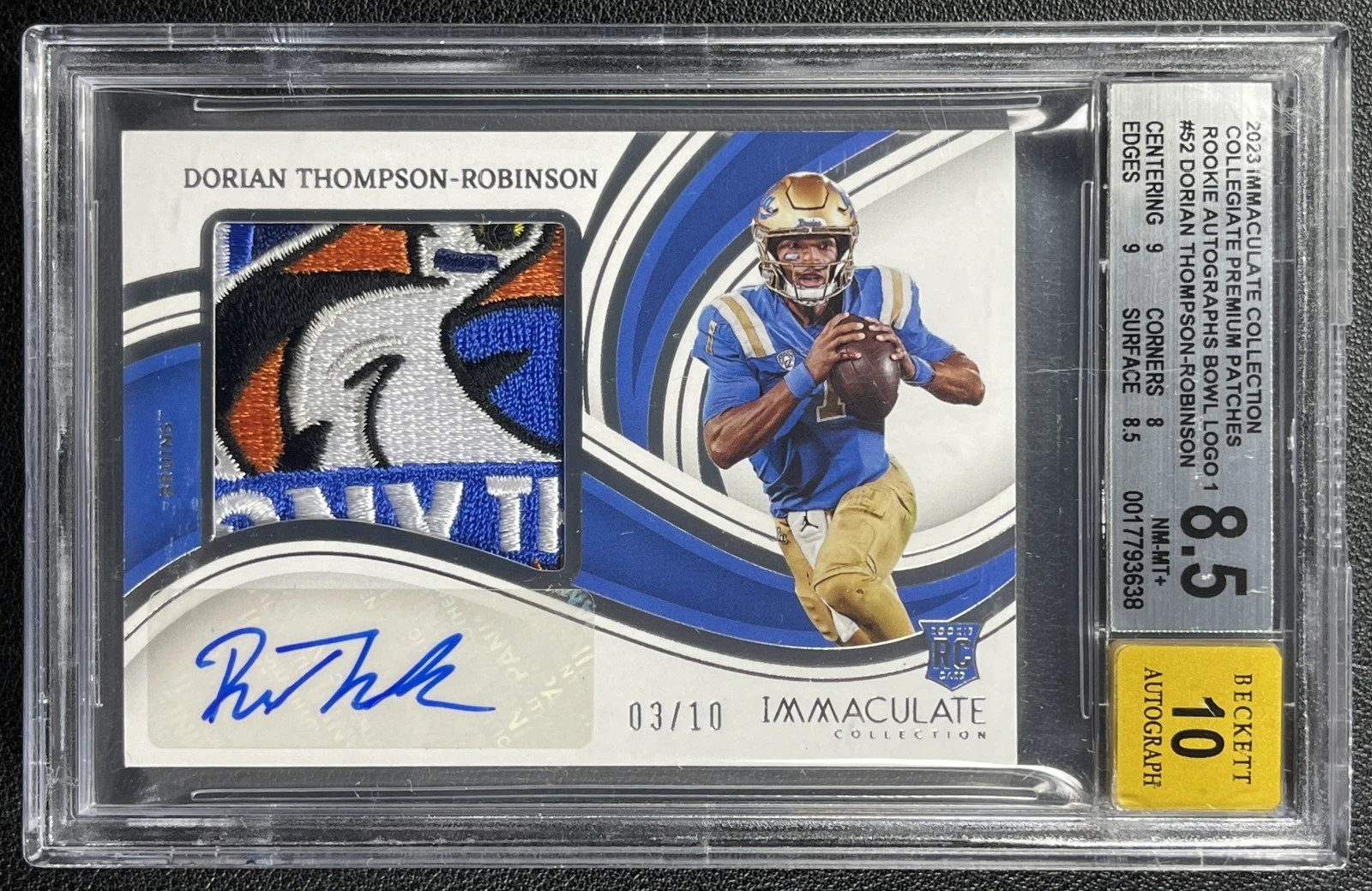 Dorian Thompson-Robinson Panini Immaculate Collection Collegiate Premium Patches Rookie Autographs #DTR Bowl Logo 1