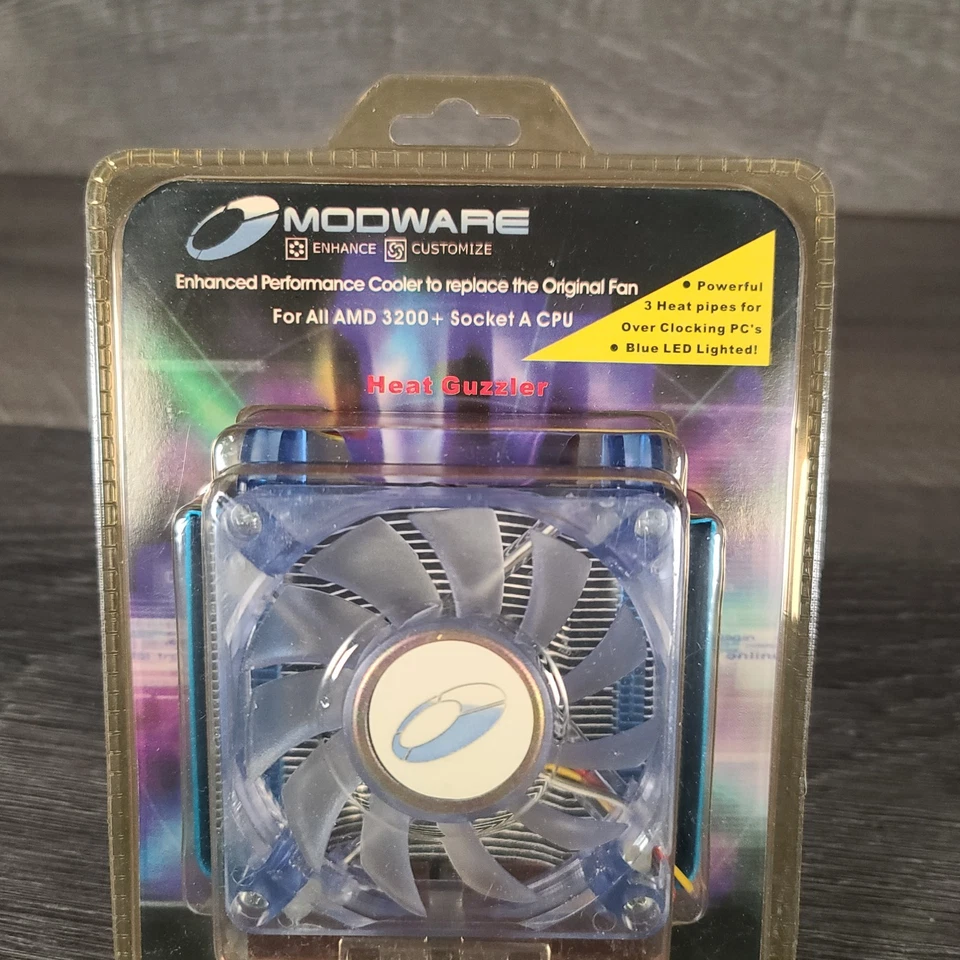 Modware Heat Guzzler CPU Cooler Heatsink Fan AMD 3200 + Socket A CPU Lighted New - Image 2 of 4
