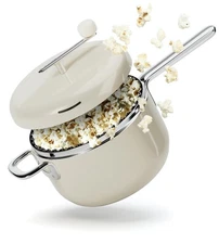 Popcorn Popper in Cream - 6 Quart Stovetop Popcorn Machine - Stainless Steel ...