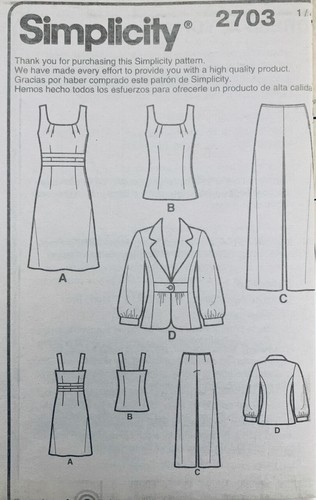 Simplicity Pattern 2703 | Womens Pants, Dress, Top & Jacket | Sizes 16 - 24 NEW - Picture 3 of 3
