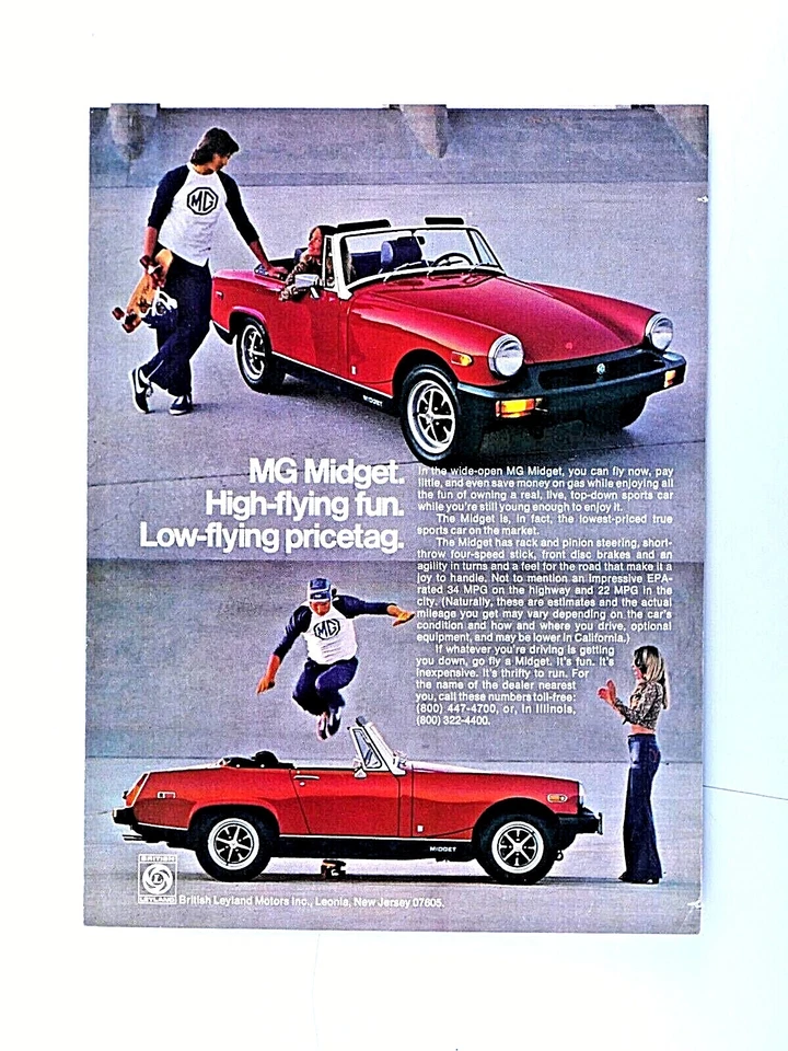 1977 MG Midget Convertible Red Vintage Skateboard High Flying Original Print Ad - Image 4 of 4