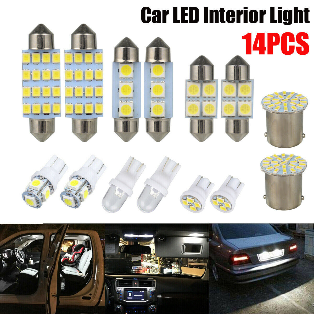 14x LED Car Interior Light Package Kit for Car Dome Map License Plate Lamp Bulb