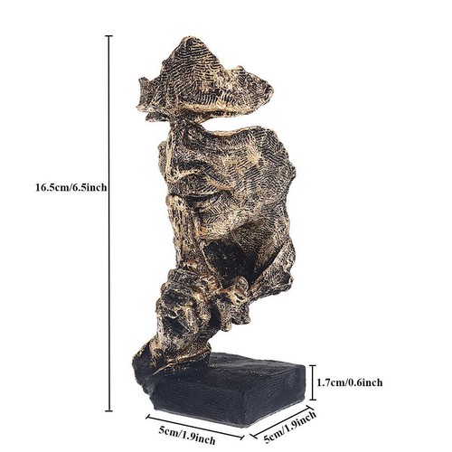 statuette masque penseur "le silence est d'or" art moderne 16.5 cm couleur or - Imagen 3 de 4