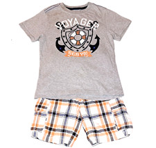 Boys GYMBOREE plaid shorts nautical t shirt 8 outfit orange white blue summer