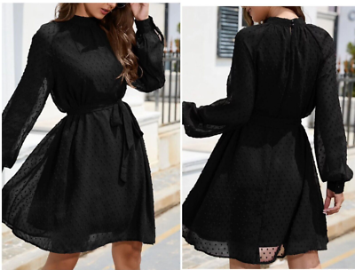 BBX Lephsnt Women's Midi Dress Long Sleeve Flowy Swing Dress Black M