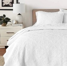Quilt Set Twin White Cotton Pillow Sham Scalloped Edge Classic Bedding Cover
