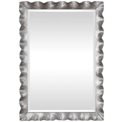Large Silver Scalloped Edge Vanity Mirror | 40" Curved Black Vanity Metal - Picture 1 of 6