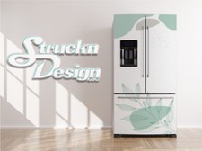 Leaves White Green Art Deco Shapes Fridge Freezer Wrap Side Door Vinyl Decal