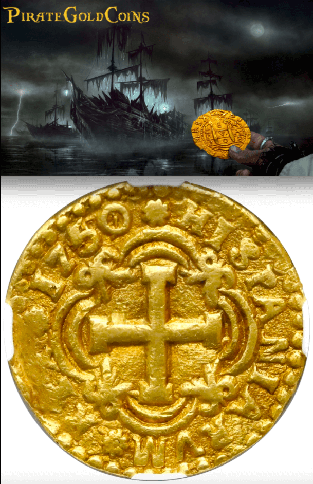 COLOMBIA 1750/49 DATED 8 ESCUDOS NGC 50 PIRATE GOLD SHIPWRECK