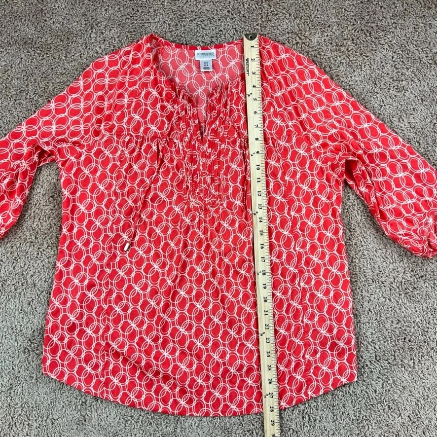 MOTHERHOOD MATERNITY Womens Coral Boho Tunic Top M Notch V-Neck Balloon Sleeve - Image 3 of 4