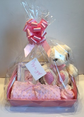 pink basket for baby shower