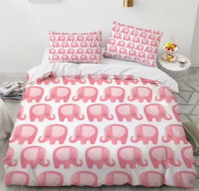 3D Pink Elephant ZHUA1366 Bed Pillowcases Quilt Duvet Cover Set Queen King Zoe