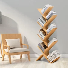 NA 8-Tier Bamboo Tree Modern Bookshelf, Creative Curved Standing Bookcase Rack B
