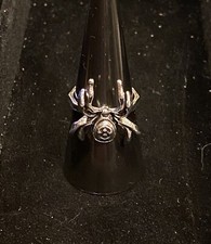 Scary Silver 8-Ball Spider Black Widow Ring Size 8.5