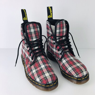 Dr Martens tartan canvas 1460 eye ankle boots Made in England UK US 