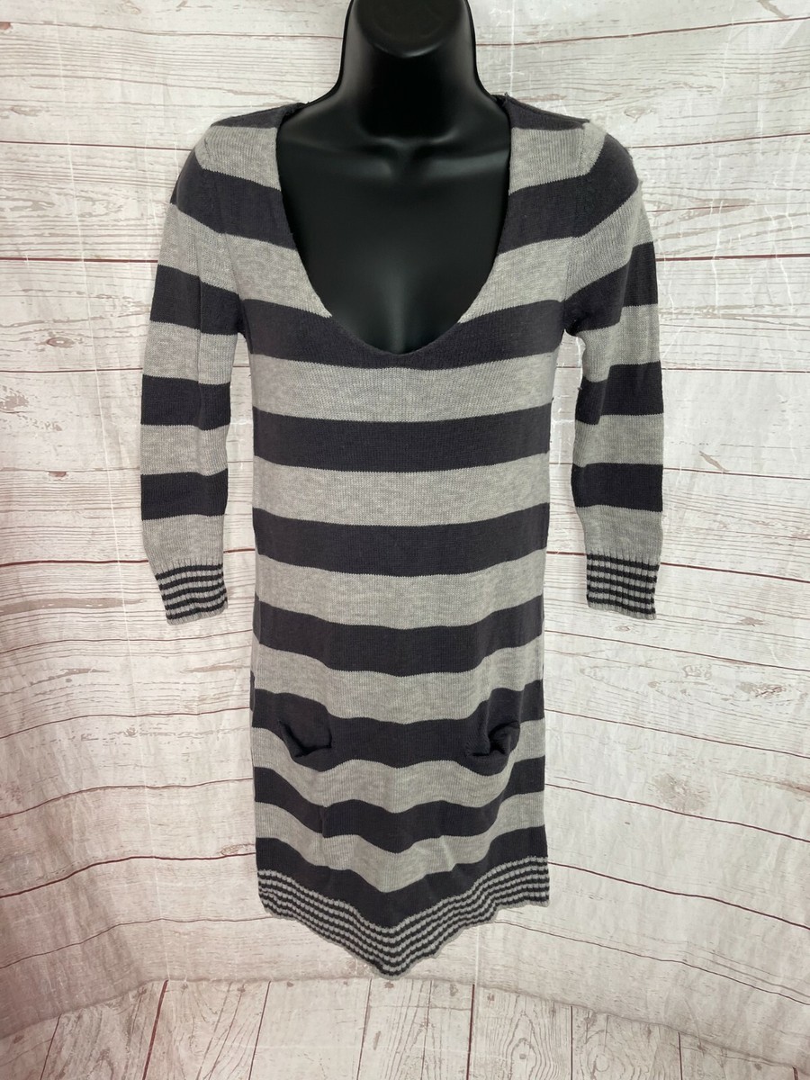Express Womens Long Sleeve Dress Striped Gray Size XS
