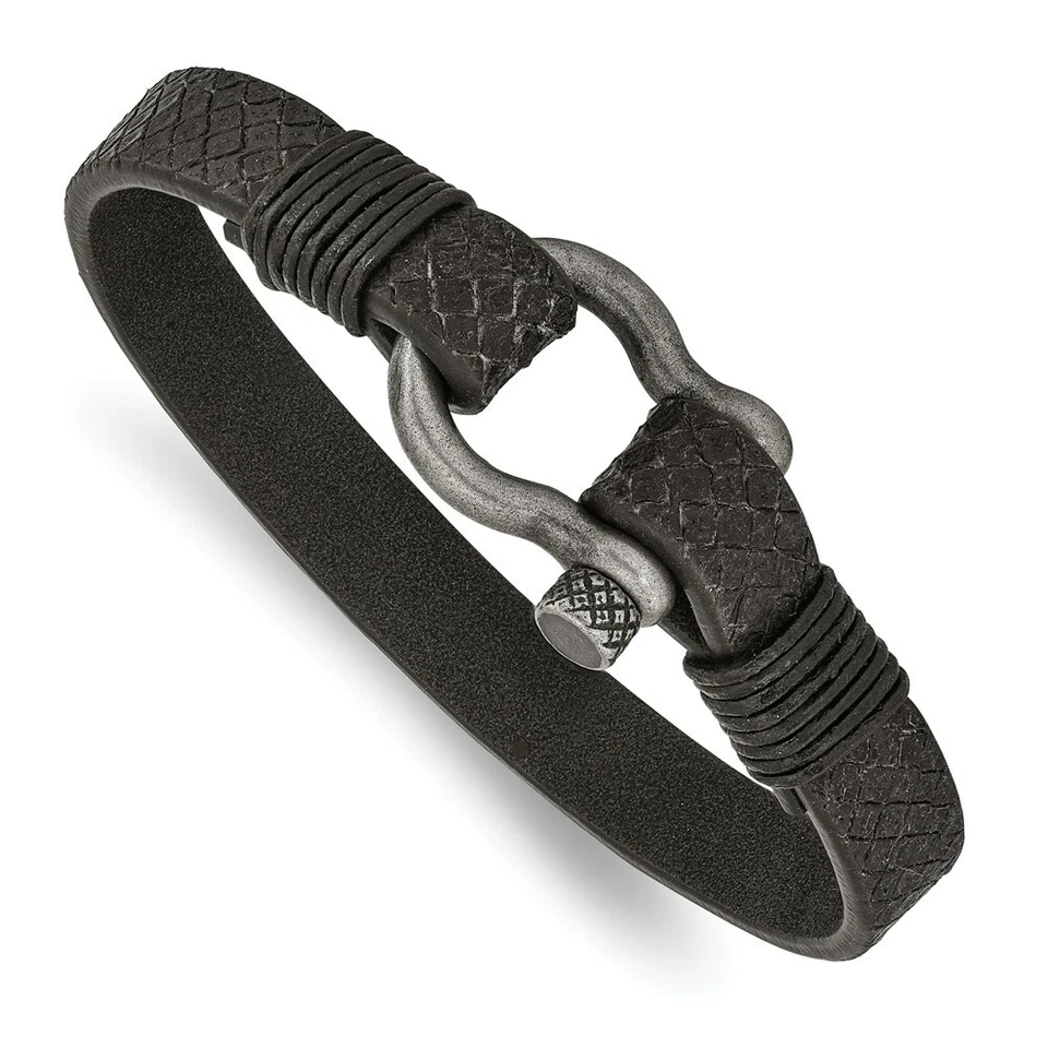 Brazalete de grillete de 8 pulgadas de cuero enchapado en bronce blanco envejecido de acero inoxidable