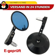 2x Motorrad Lenkerendenspiegel Lenker 7/8 Zoll Kurz Schwarz Blau Glas E-geprüft