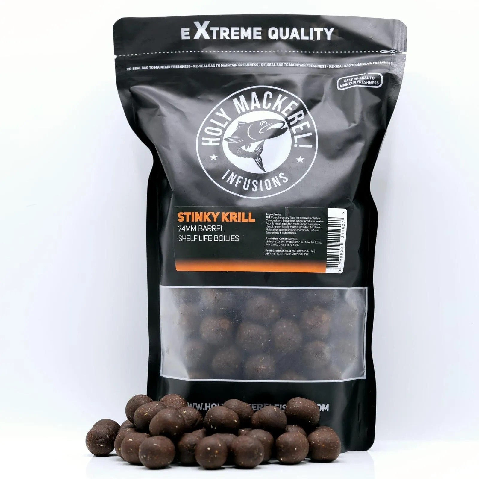 Holy Mackerel Stinky Krill Barrel Boilies 24mm 1kg Shelf Life - Fishing