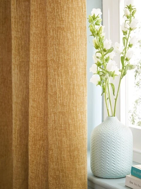 NEXT Heavyweight Chenille Ochre Yellow THERMAL INSULATE 168X183 CM CURTAINS - Image 4 of 4