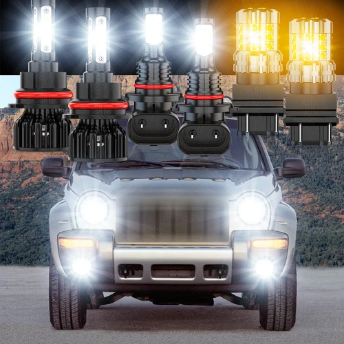 For Jeep Liberty 2002-2005 2006 2007 LED Headlight+Turn signal+Fog Lights Combo