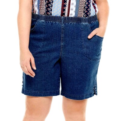 Terra & Sky /Jack David Women's Plus Size Blue Pull on Denim jean Pants/Short
