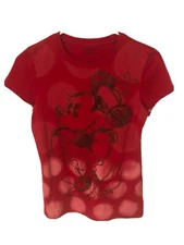 Disney Minnie Mouse Womens T-Shirt Pullover Red Scoop Neck Short Sleeve Size L