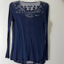 LC Lauren Conrad L/Sleeve XS Tunic Blouse Scoop Neck Lacy Bk Panel & Bib