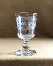 Ancien verre à pied SOUVENIR décor gravé 19eme XIX eau Vin 12,5 cm no cristal