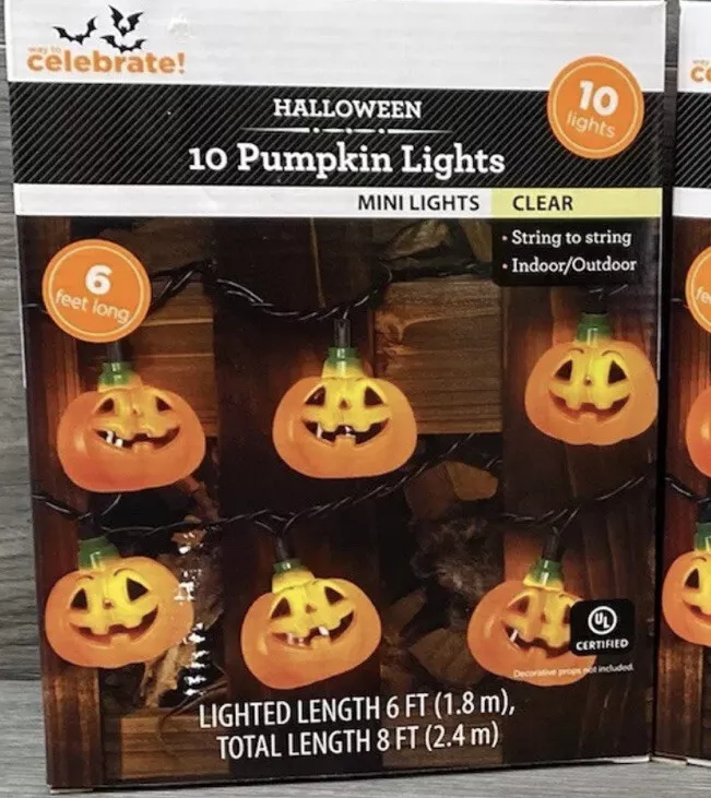 Way To Celebrate 10 Pumpkin Mini Lights Halloween Indoor Outdoor New AA135