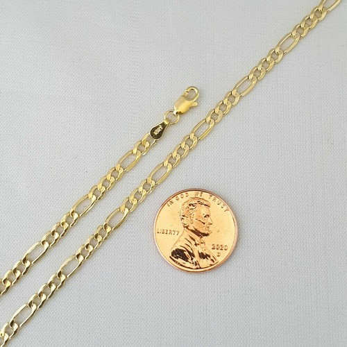 HOLLOW 10K Yellow Gold Men's Women 2mm-4mm FIGARO Chain Necklaces, Lobster Clasp - Picture 6 of 8