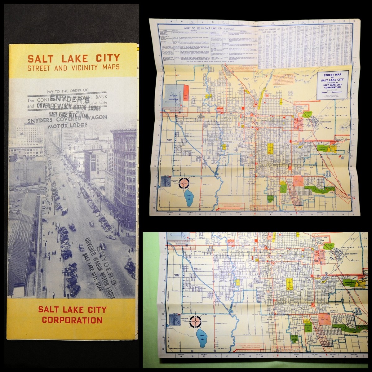 VTG 1936 Salt Lake City UTAH Road Travel Map Street & Vicinity Map