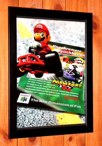 1997 Mario Kart 64 Nintendo N64 Vintage Rare Small Promo Poster / Ad Page Framed - Afbeelding 1 van 3