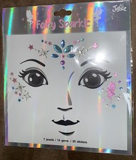 JUSTICE FAIRY SPARKLE FACE DECALS JEWELS  GEMS SHIMMERING SUPER CUTE 