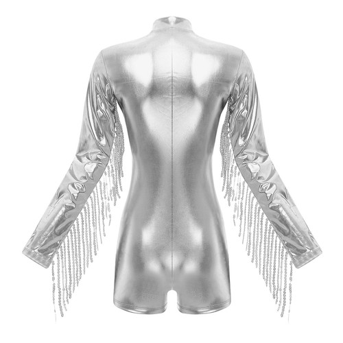 Women's Sequin Bodysuit Tassel Metallic Shiny Catsuit Clubwear Jumpsuit Leotards - Picture 32 of 59