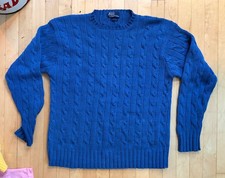 Vintage 1980s Ralph Lauren POLO Cable Knit Sweater BLUE Large COTTON
