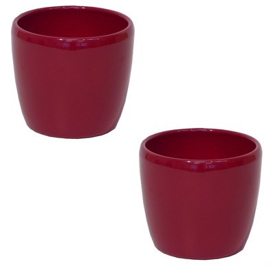 Set 2 teilig 2 Keramik Hydro Blumentöpfen Venus weinrot 13/12 Ø 16 cm H 14 cm