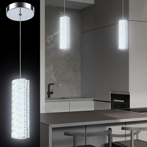 Modern LED Crystal Pendant Lights Kitchen Island with Remote, Chrome 1 Pack