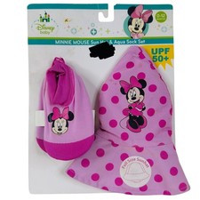 Disney Minnie Sun Hat  Aqua Sock Set Beach Pool 0-12 months