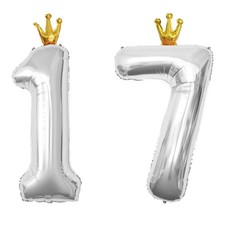 YFHVJTKO 40 Inch Number 17 Silver Crown Balloon Set,17th Celebration Decorati...