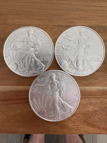 3 LOT 2007 American Silver Eagle Uncirculated Bullion $1 Coin