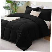 Comforter Set - 3 Pieces Box Stitched Comforters Size, Soft Bed Queen Black