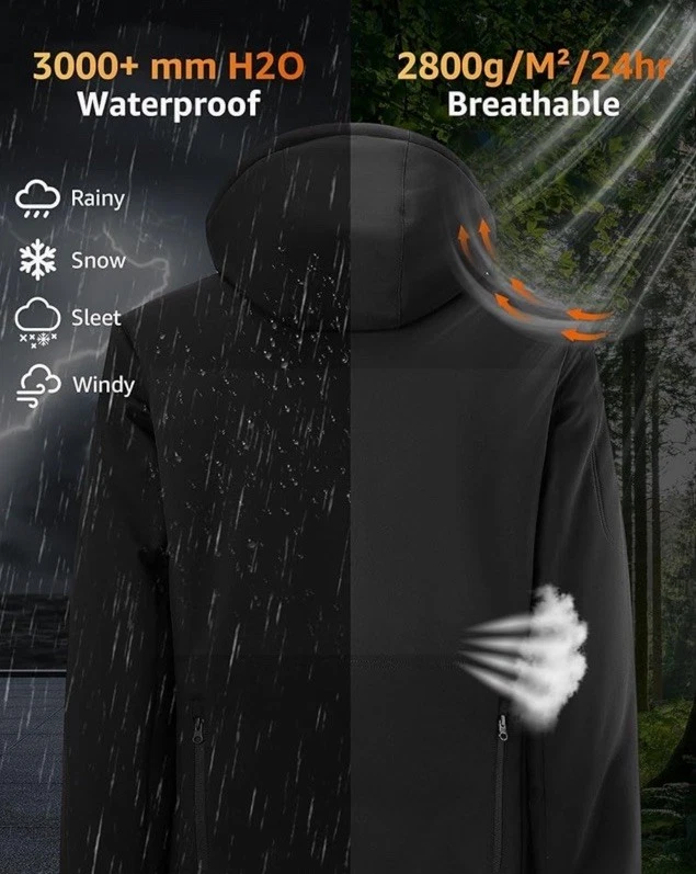 Men`s Heated Jacket with Battery Pack Windproof & Waterproof Black Size Large L
Opens in a new windo