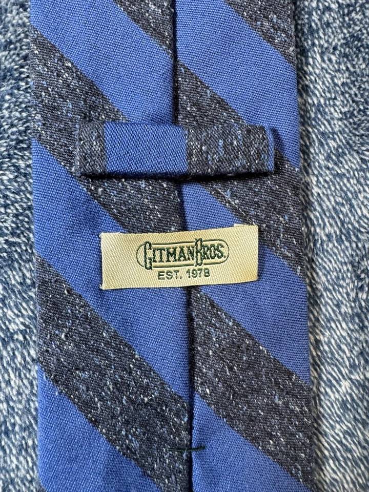 Gitman Bros 领带男式领带蓝色灰色条纹美国制造重型针织 — 第 2/4 张图片