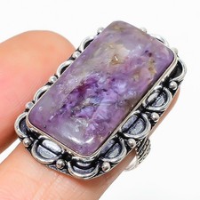 Natural Russian Charoite Gemstone 925 Sterling Silver Ring Size 9 H509