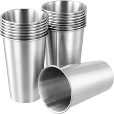 16 Pack 16oz Stainless Steel Pint Cups 450ml Reusable Metal Drinking Glasses Set